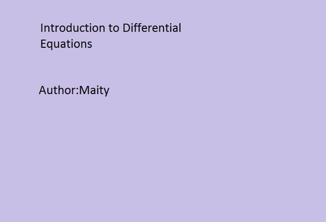 Introduction to Differential Equations