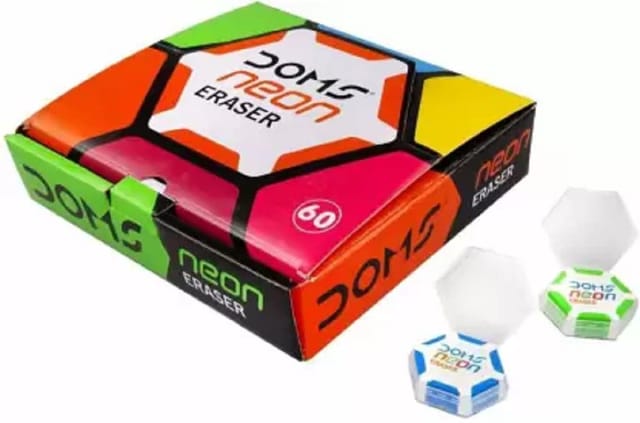 DOMS Neon Hex Dust Free Eraser 60 Pcs (Pack of 2)