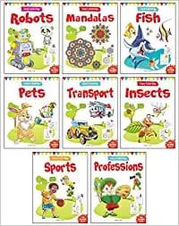 Let's Colour Copy Colouring Boxset : Pack of 8 Books (Transport, Professions, Pets, Fish, Insects, Robots, Mandalas and Sports)