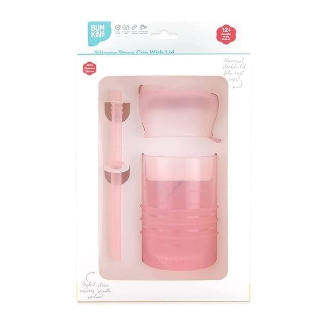 Silicone Cup With Lid & Straw - Gray