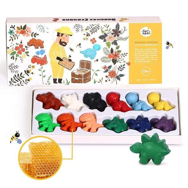 Beeswax Crayon -Cute Dinosaurs 12 Colors Eco version